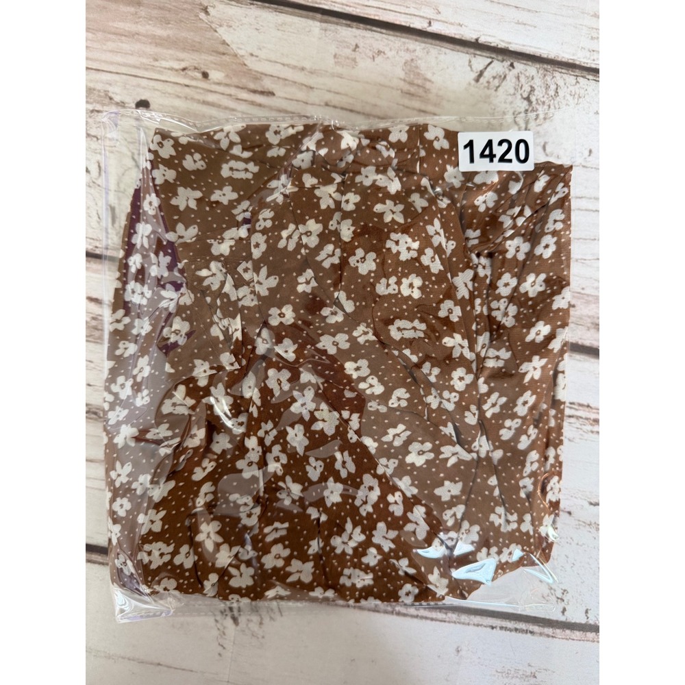 Hayden Los Angeles Brown Floral Smocked Midi Dress 3/4 Puff Sleeve NWT Medium - Picture 3 of 3
